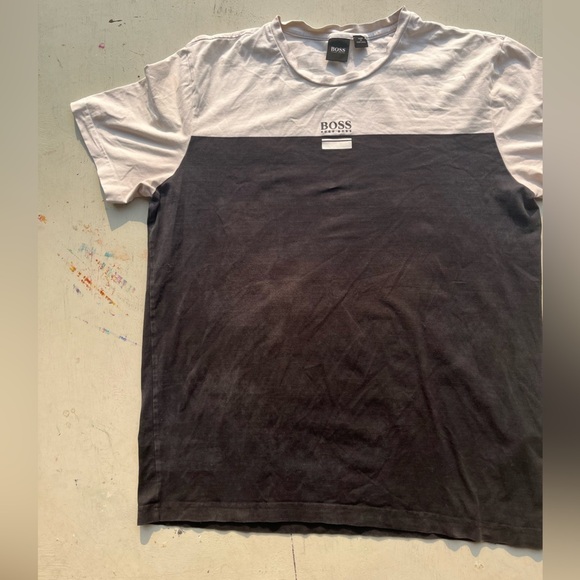 Men's BOSS T-Shirt Black White Logo Spell-Out XL FADED Designer Europe Casual - Picture 3 of 14